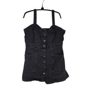 Aeropostale Overall Dress Womens XL Gray Denim Button Front Pockets Mini Y2k